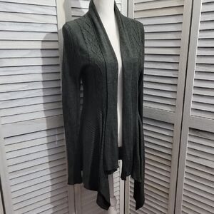Women's Dark Gray Open Front High Low Design Knit Long Sweater/Cardigan Size M-L